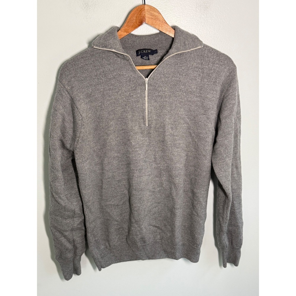 J. Crew Mens Large Grey 100% Merino Wool Quarter Zip Sweater Mock Neck Knit